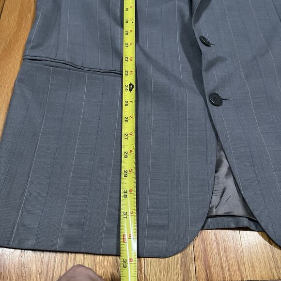 Vintage YSL Yves Saint Laurent Gray Striped 80s Two Button Blazer Made in France - Picture 4 of 14